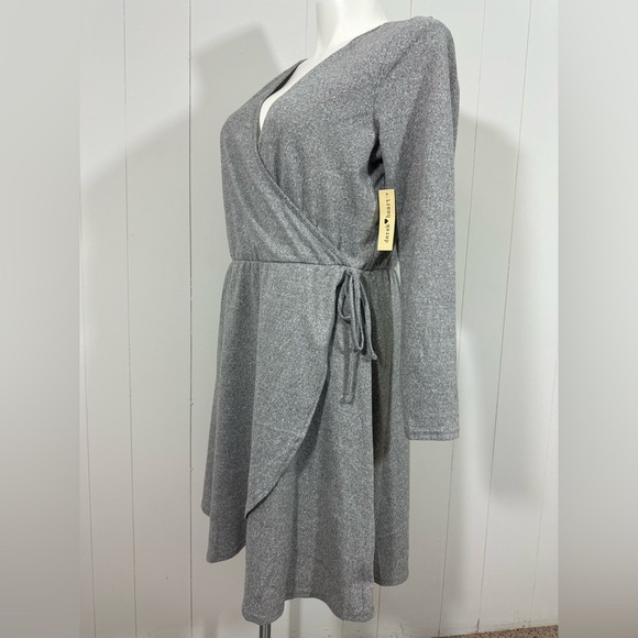 NWT Derek Heart Plus Sz 2X Gray Faux Wrap Knit Sweater Dress Long Sleeve - Picture 4 of 11